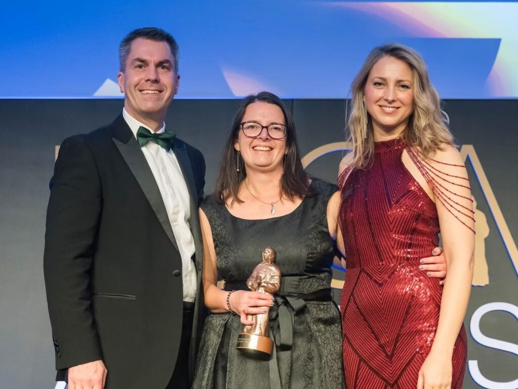 Sarah from SJ Accountancy receiving an award for accountancy services in Warwickshire