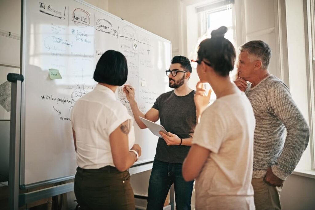 Creative business team collaborating on a project during a strategy meeting